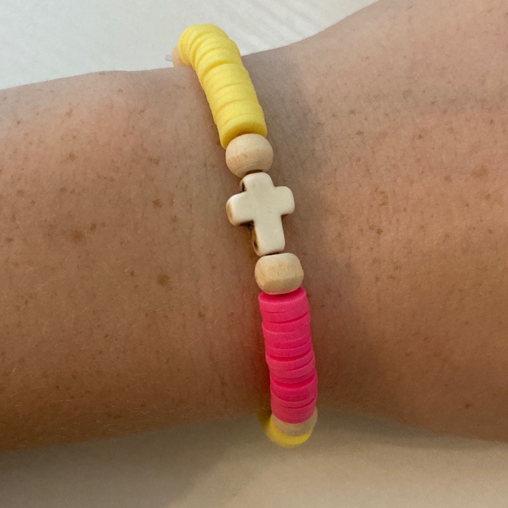 Colorful Beaded Bracelet with Cross Charm for Women and Girls